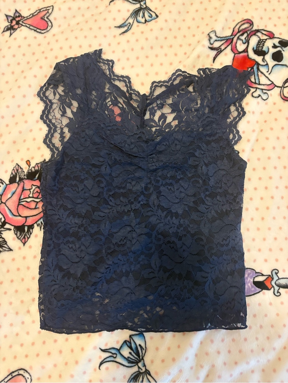 Lace V-Neck Crop Top - Navy